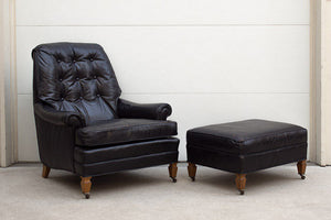 Drexel Black Leather Chair & Ottoman