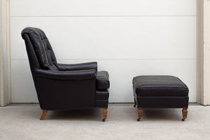 Drexel Black Leather Chair & Ottoman