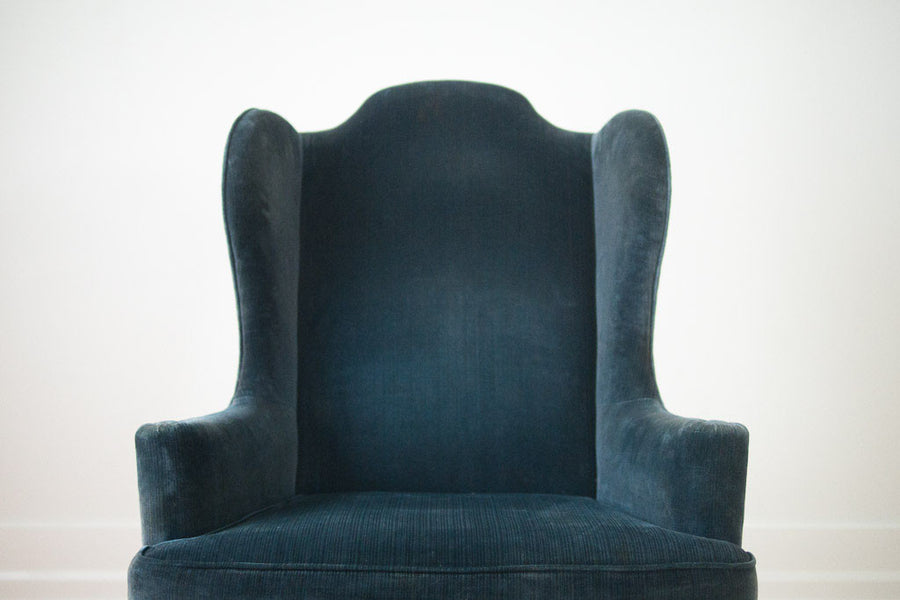 Blue Velvet Wing Chair
