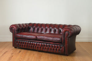 English Red Leather Chesterfield