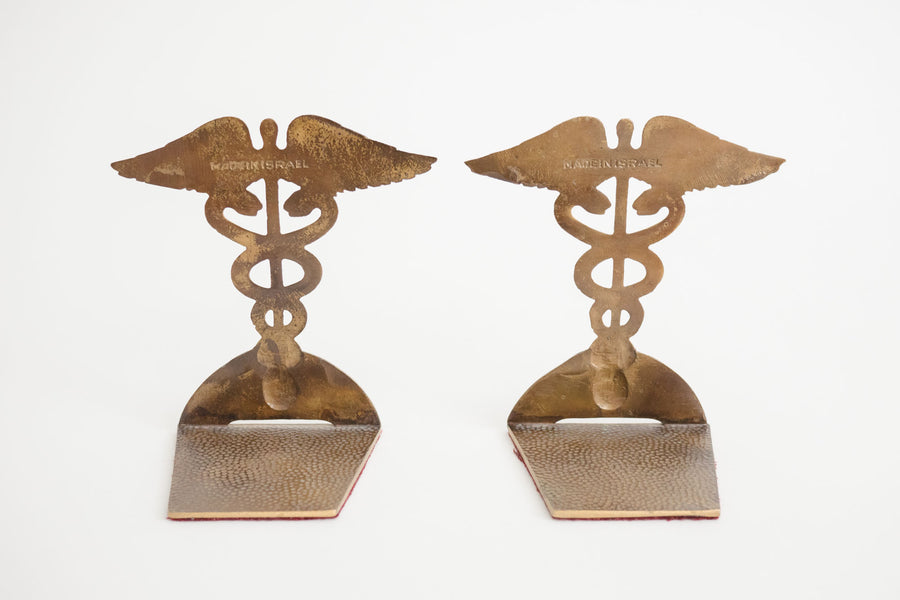 Brass Caduceus Bookends