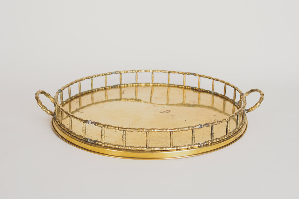 Vintage Brass Bamboo Style Oval Tray 