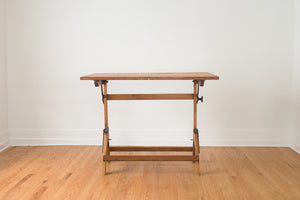 Industrial Oak Draftsman's Table