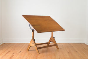 Industrial Oak Draftsman's Table